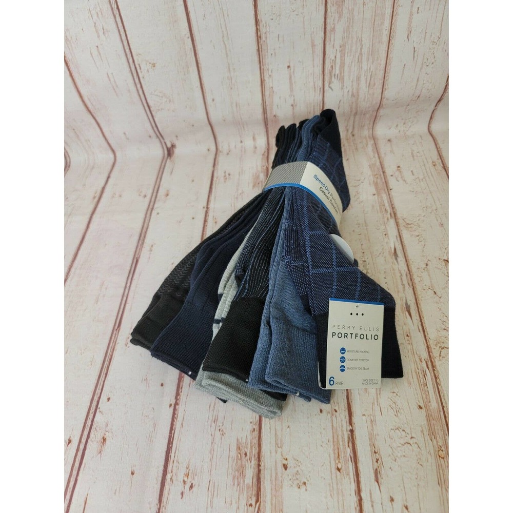 Perry Ellis Portfolio 6 pair Crew Socks - Picture 1 of 4
